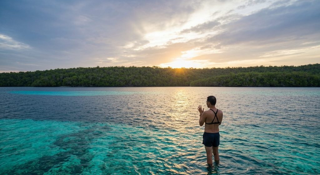 raja ampat private tour safety concerns insurance — Photorealistic editorial travel photograph relevant to: The exact-do