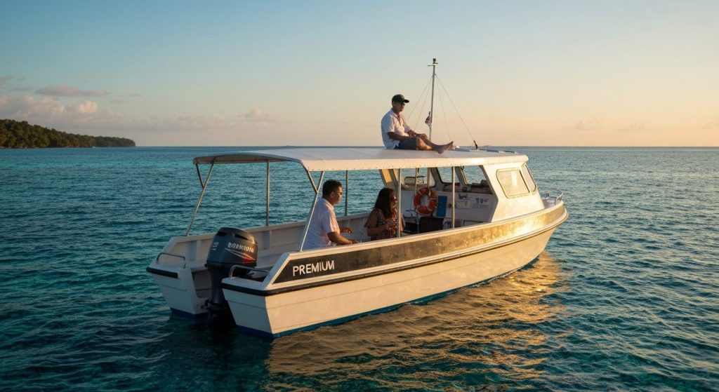 sorong to waisai private transfer boat — Photorealistic editorial travel photograph relevant to: The exact-domain author